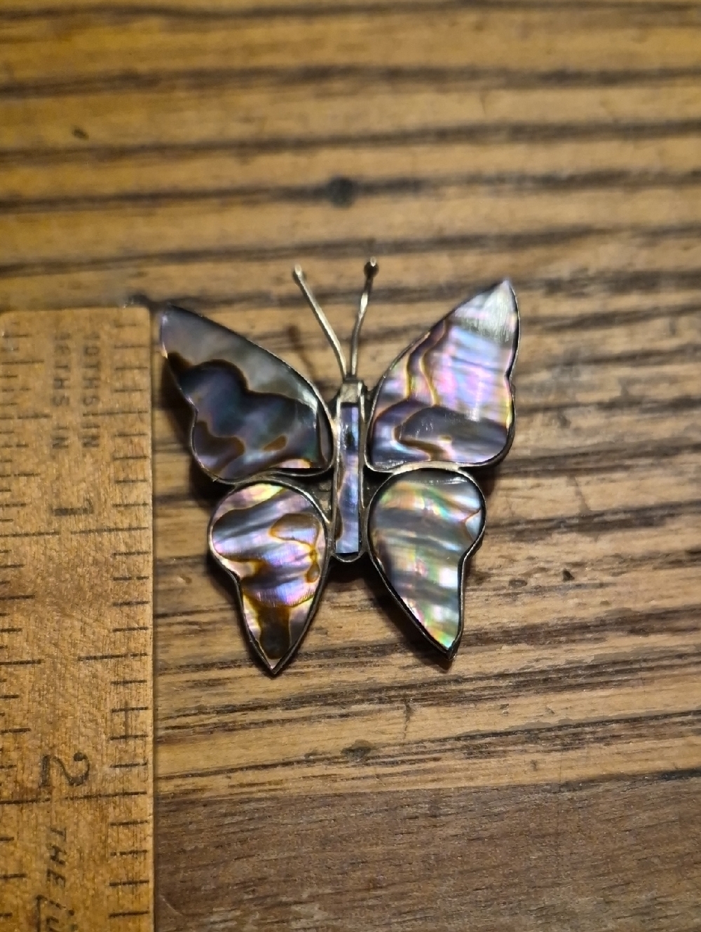 Sterling Abalone Shell Butterfly Brooch - Iridescent Multi-Color